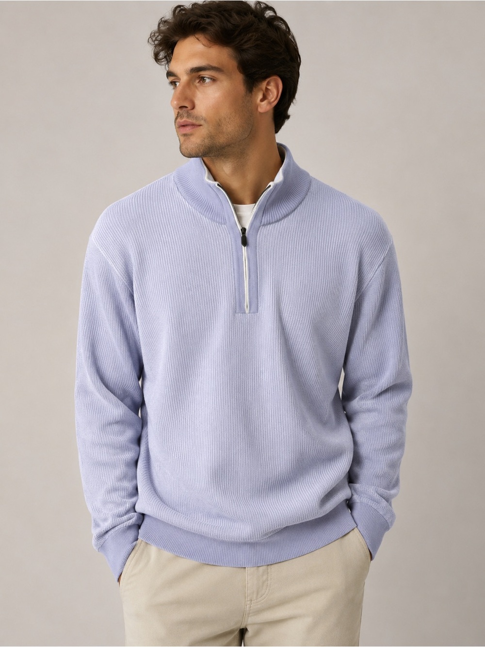 St. Croix Men’s Large Quarter Zip Mock Neck Sweater Aster Lavender NWT